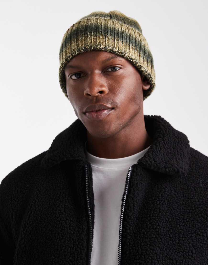 Knitted ombre beanie in green