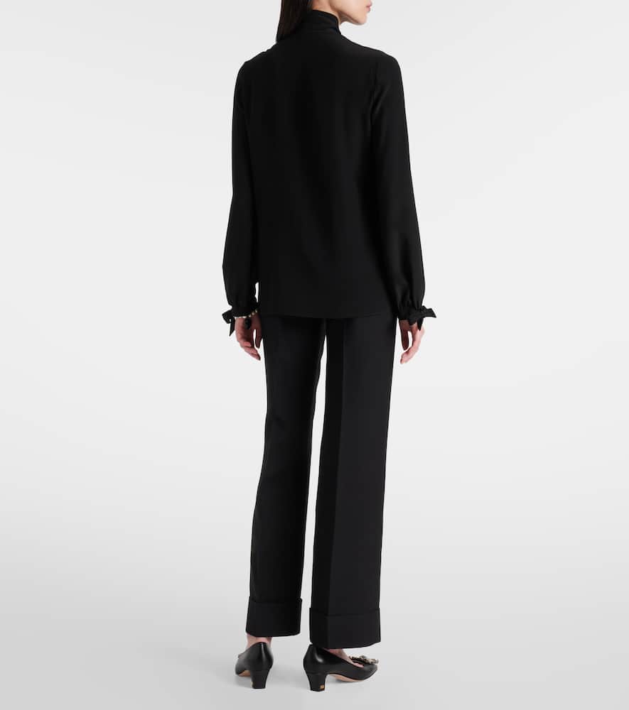 Bow-detail silk crêpe shirt