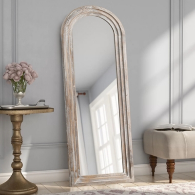 "Dulcea 64" Classic Arched Framed Mirror", Weathered White