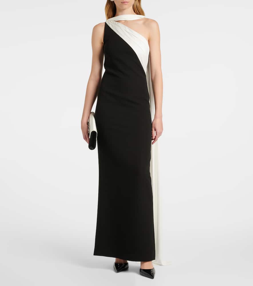 Scarf-detail one-shoulder gown