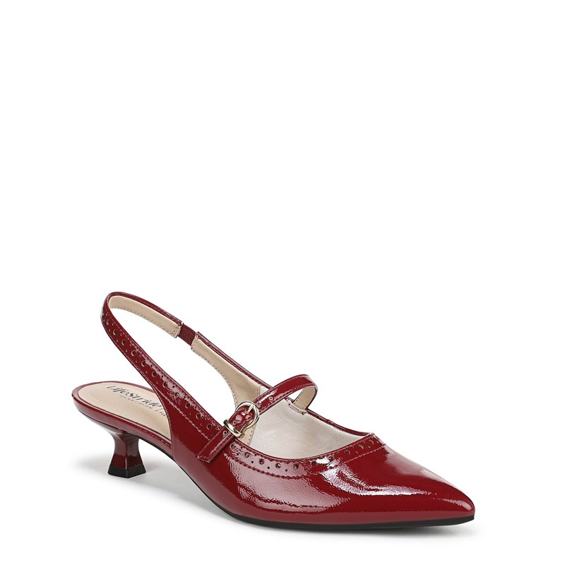 Women's Marilyn Slingback Kitten Heel Shoes (Dark Cherry Patent Leather)