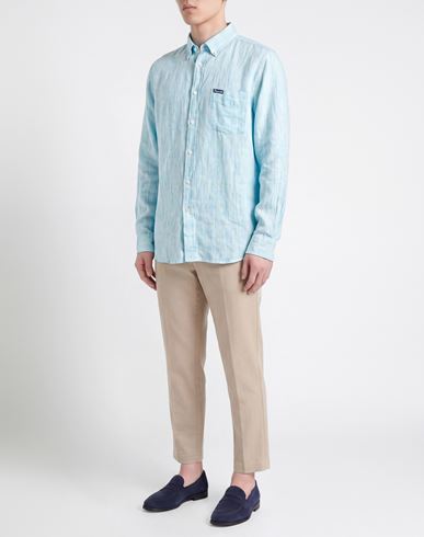 Façonnable Man Shirt Turquoise Size L Linen