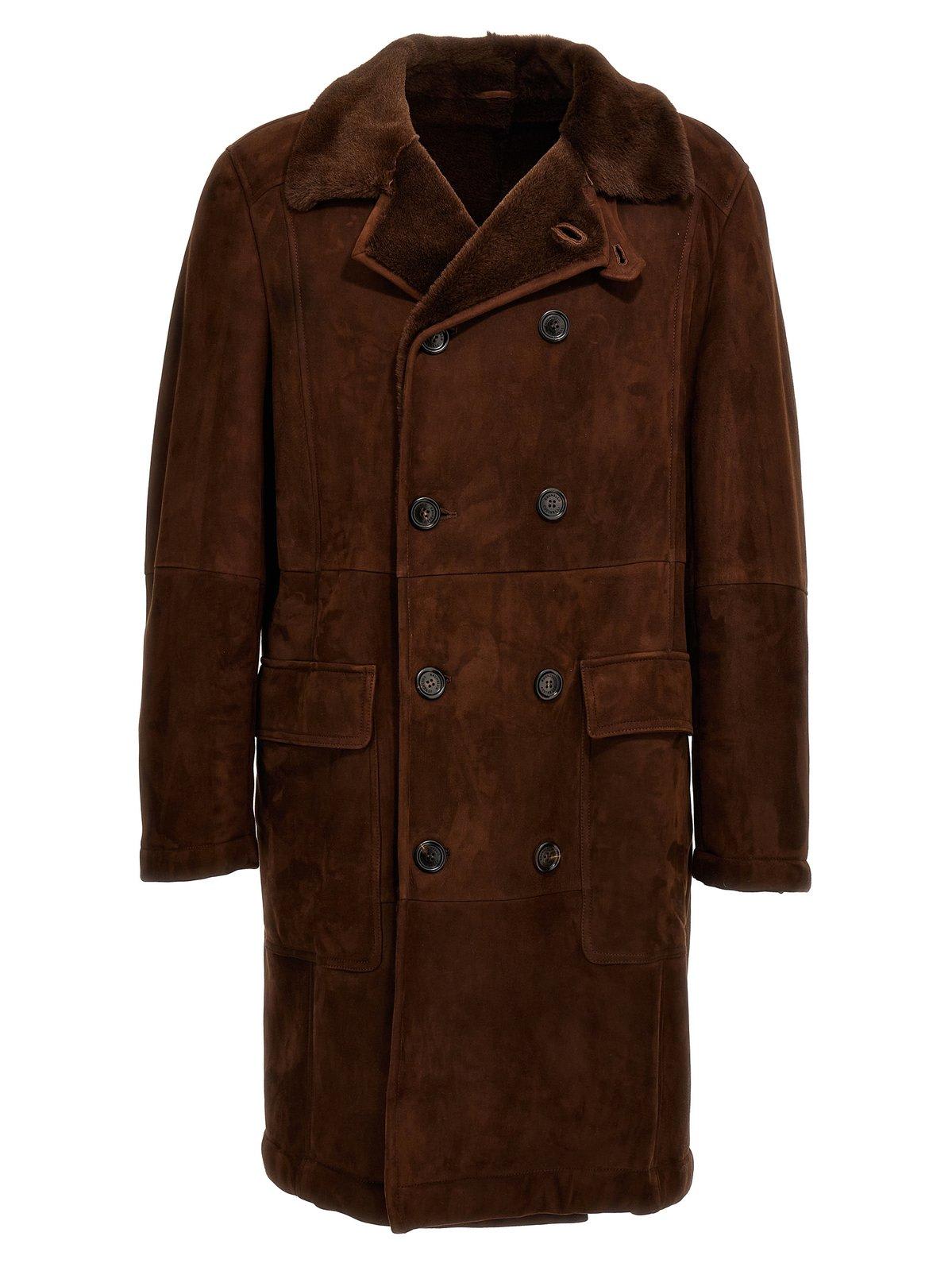 Double-breasted lambskin coat - Brown