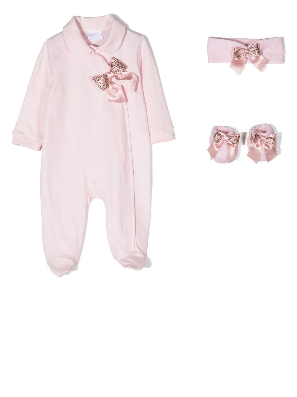 Bow-detail babygrow set - Pink