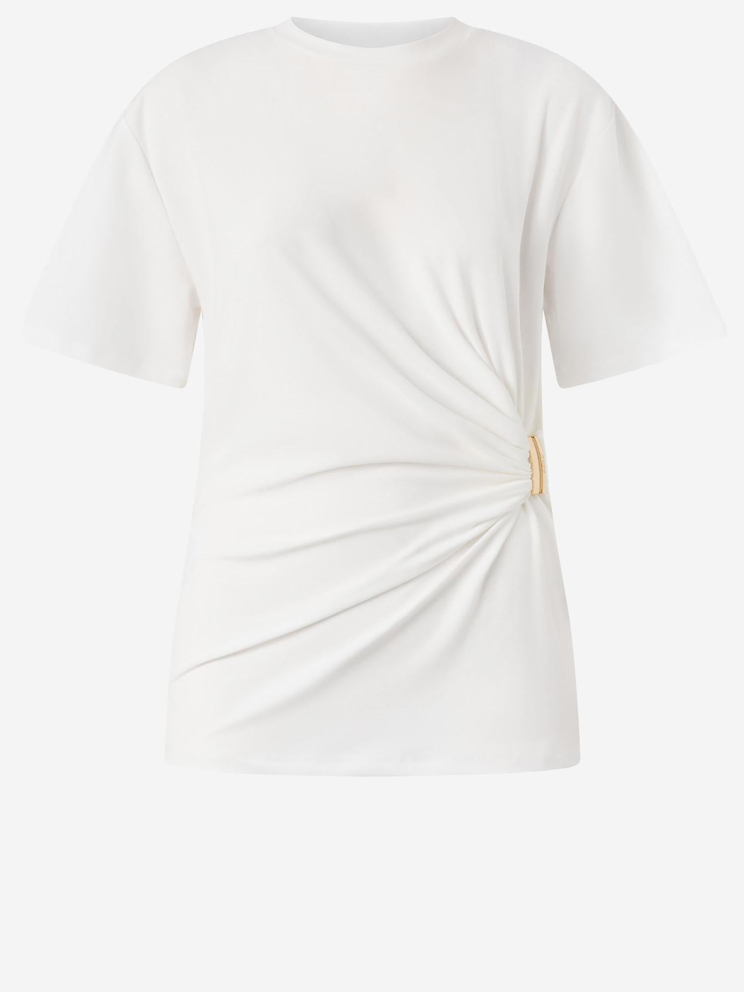 Gold-Appliqué Draped T-Shirt — White