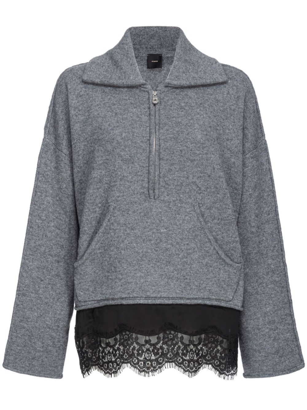 Lace-trim mélange-effect jumper - Grey