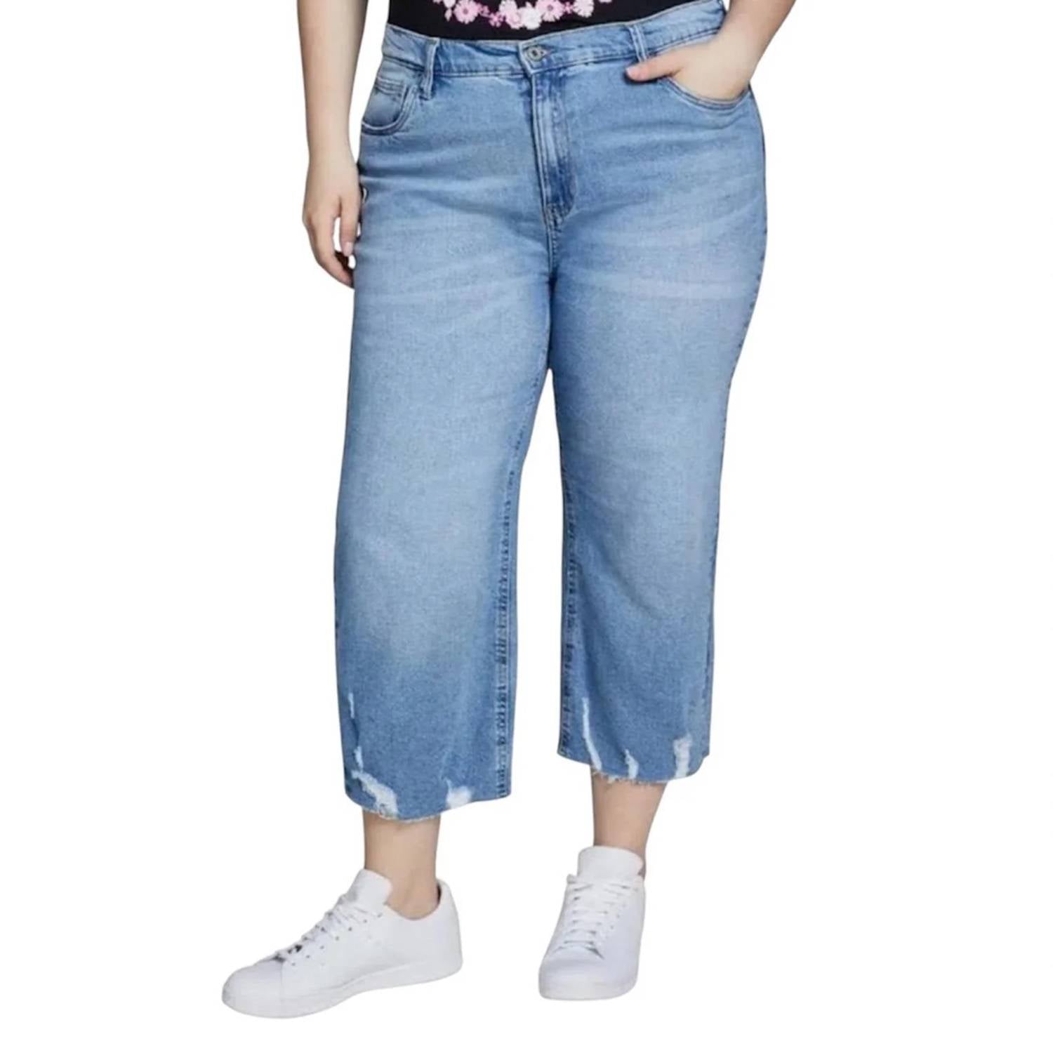 High Rise Wide Leg Cropped Jeans In Blue