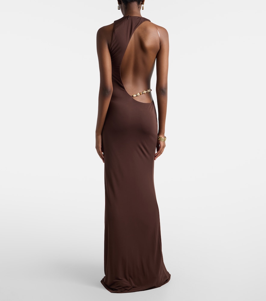 Maha beaded open-back jersey gown