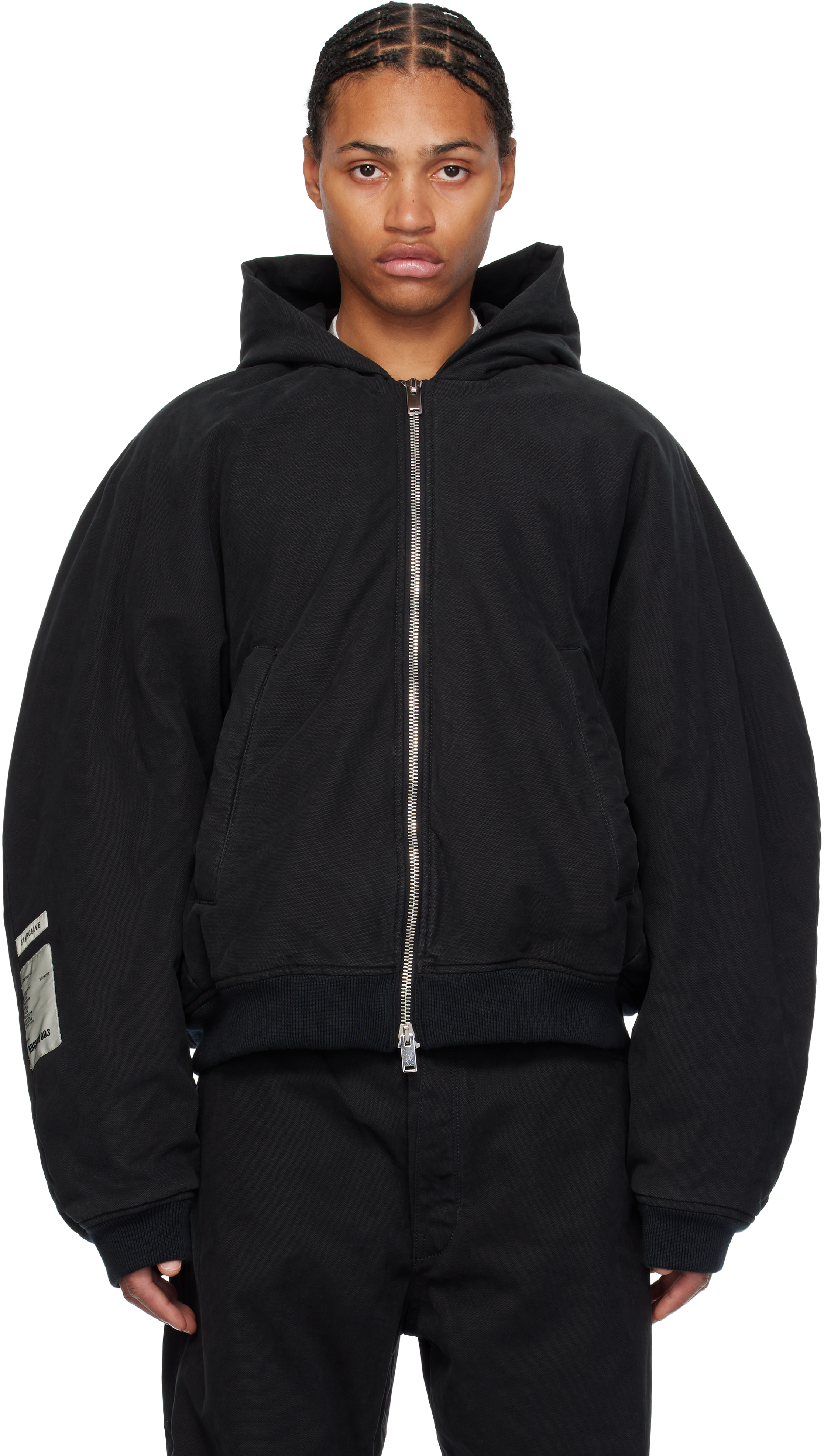 B1ARCHIVE Black Workwear Seamless Hooded Zip Up Jacket