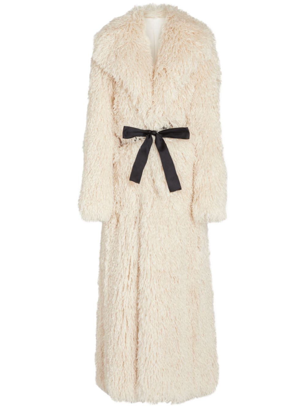 Bow-embellished faux fur coat - Neutrals