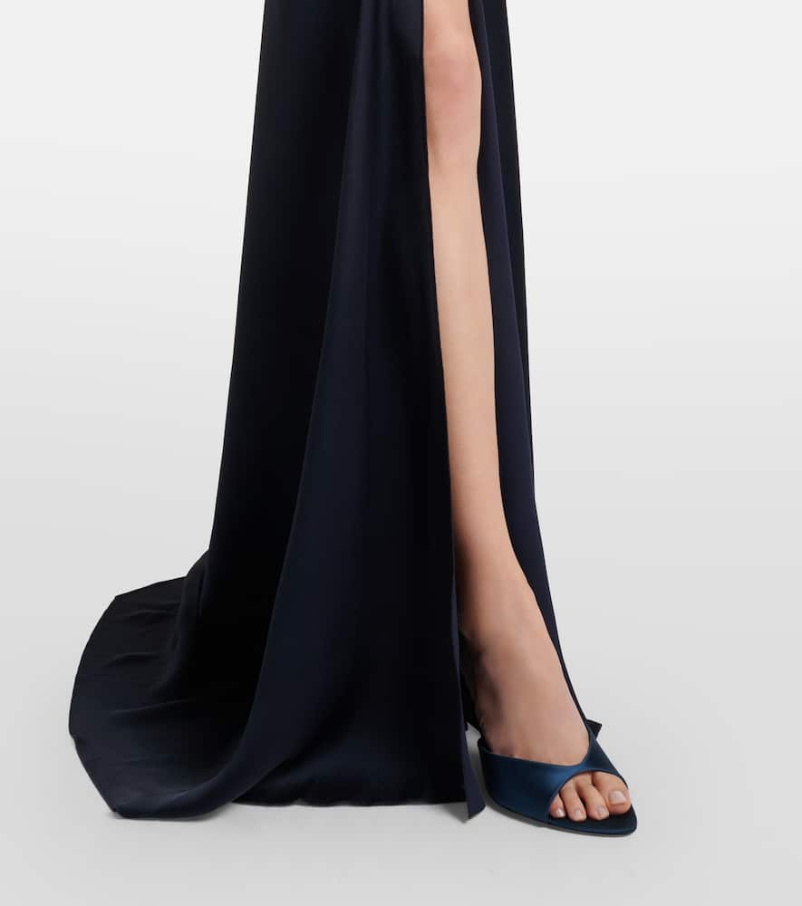 Chain-detail draped crêpe satin gown