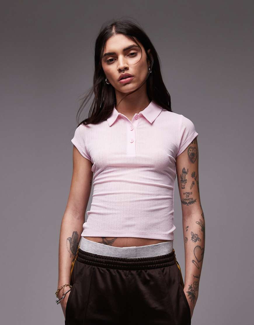 ASOS DESIGN dry handle polo tee with cap sleeve in baby pink
