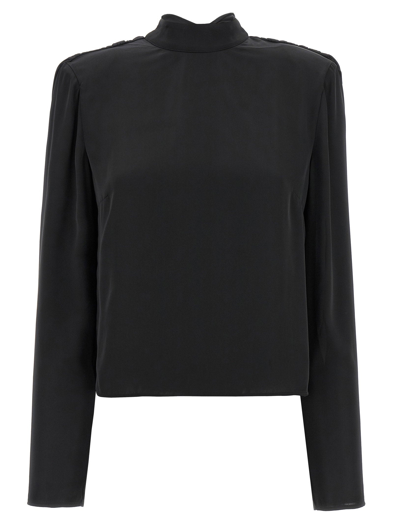 Satin Draped Back Blouse — Black