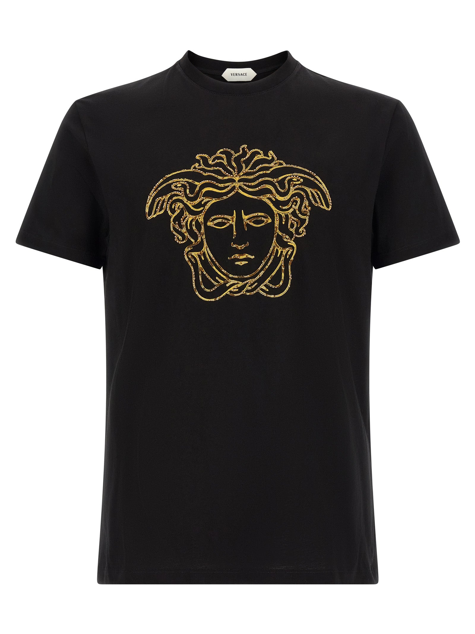 Gold Medusa Logo Embroidery T-Shirt — Black