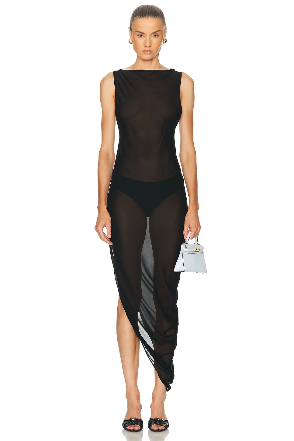 EAVES Via Asym Maxi Dress in Black - Black. L also in