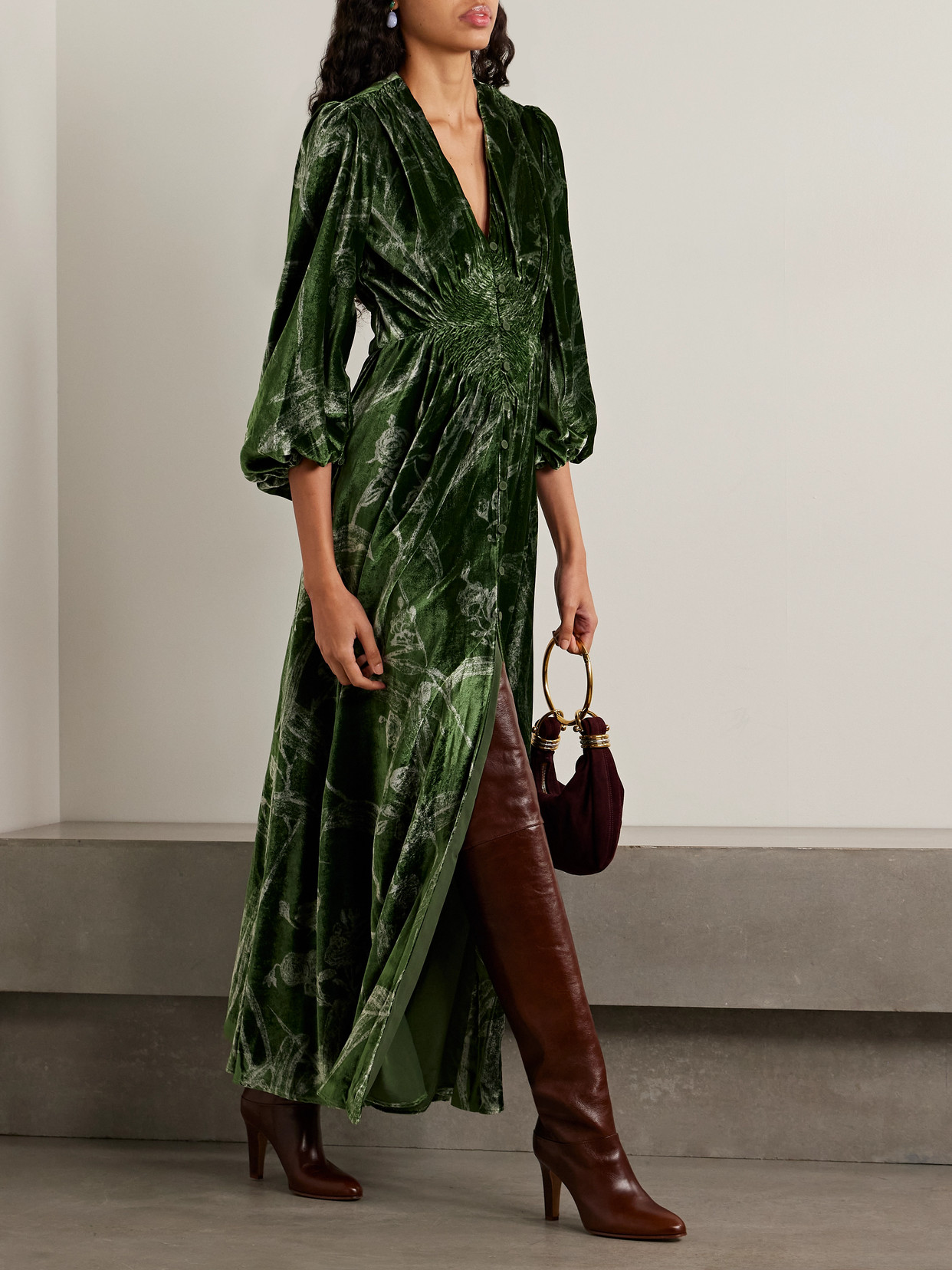 Camerino Printed Velvet Maxi Dress - Green