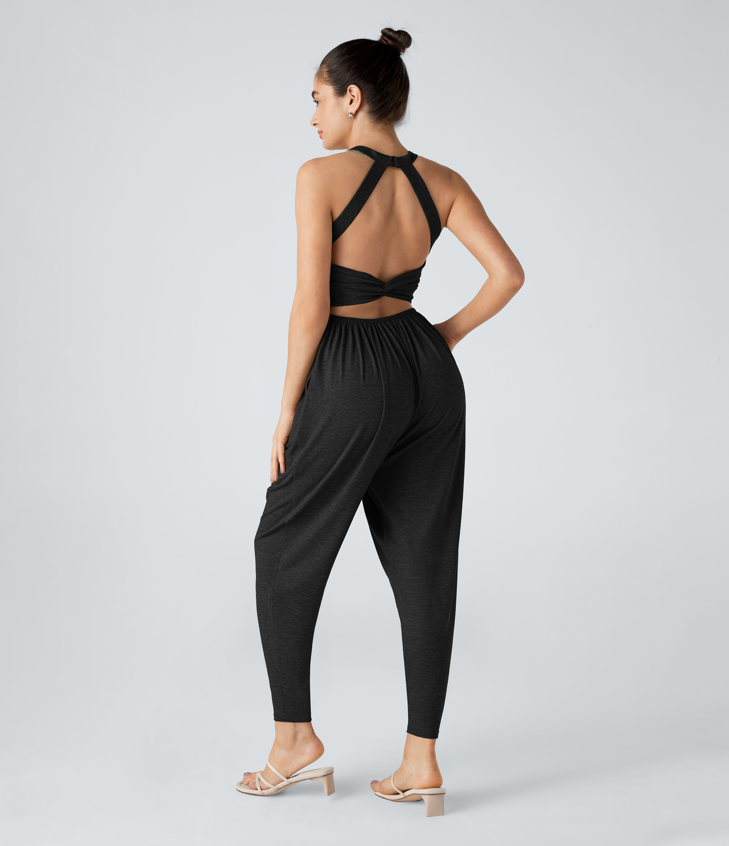 U Neck Pocket Harem Casual Jumpsuit-Easy Peezy Edition  - Black