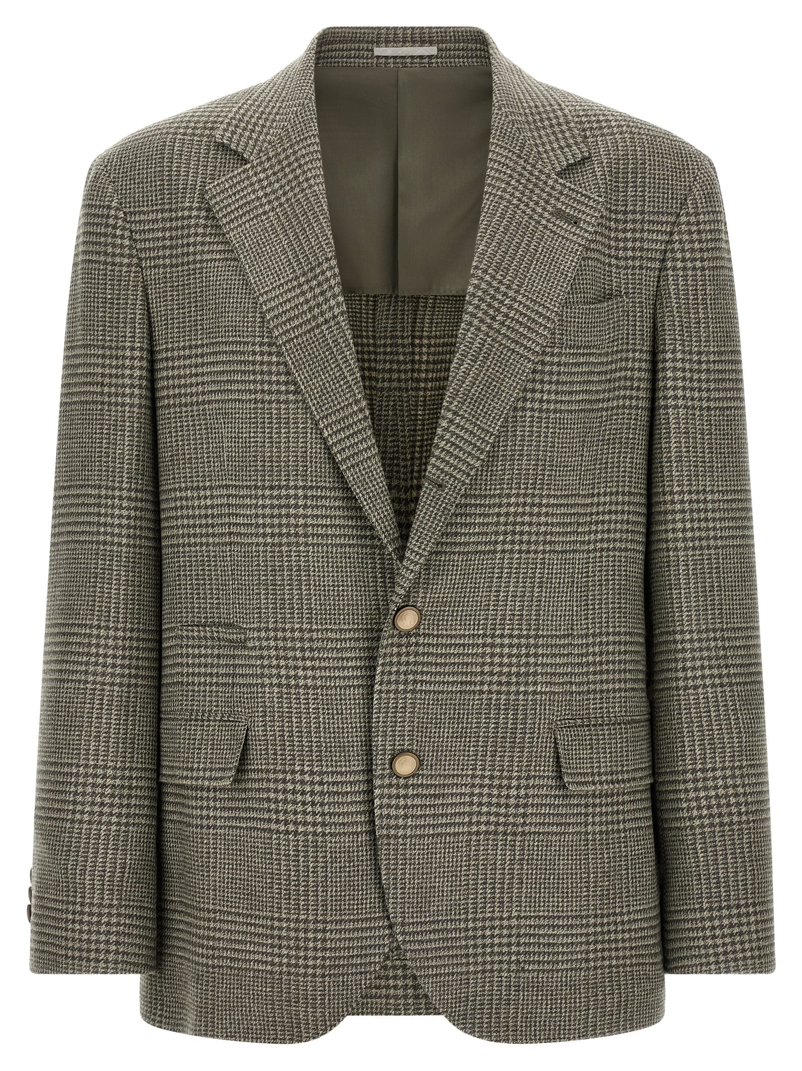 Prince of Wales Wool-Cashmere Blazer — Green