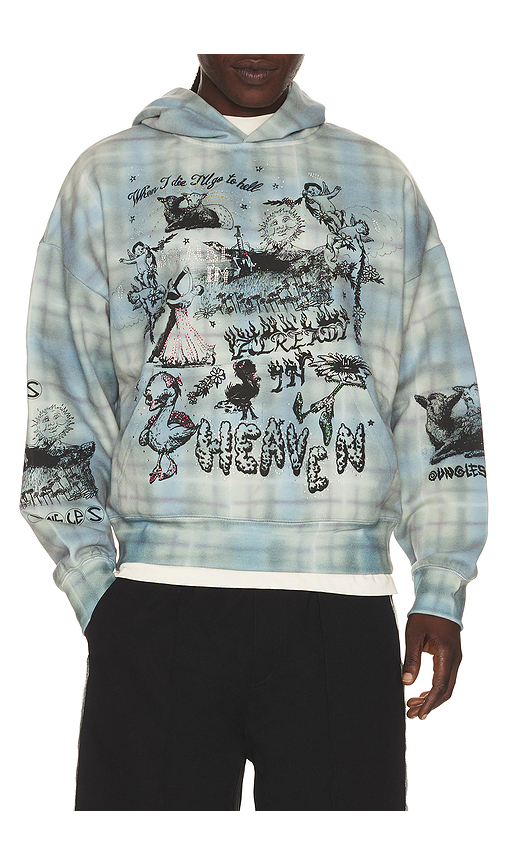 Jungles Already in Heaven Plaid Hoodie in Green,Blue. L. Also in M, S, XL/1X