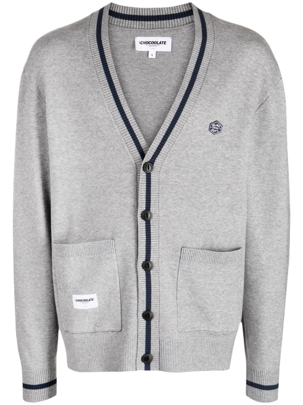 Intarsia-knit logo V-neck cardigan - Grey