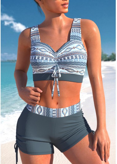 Modlily Plus Criss Cross Dusty Blue Bikini Top - 3X