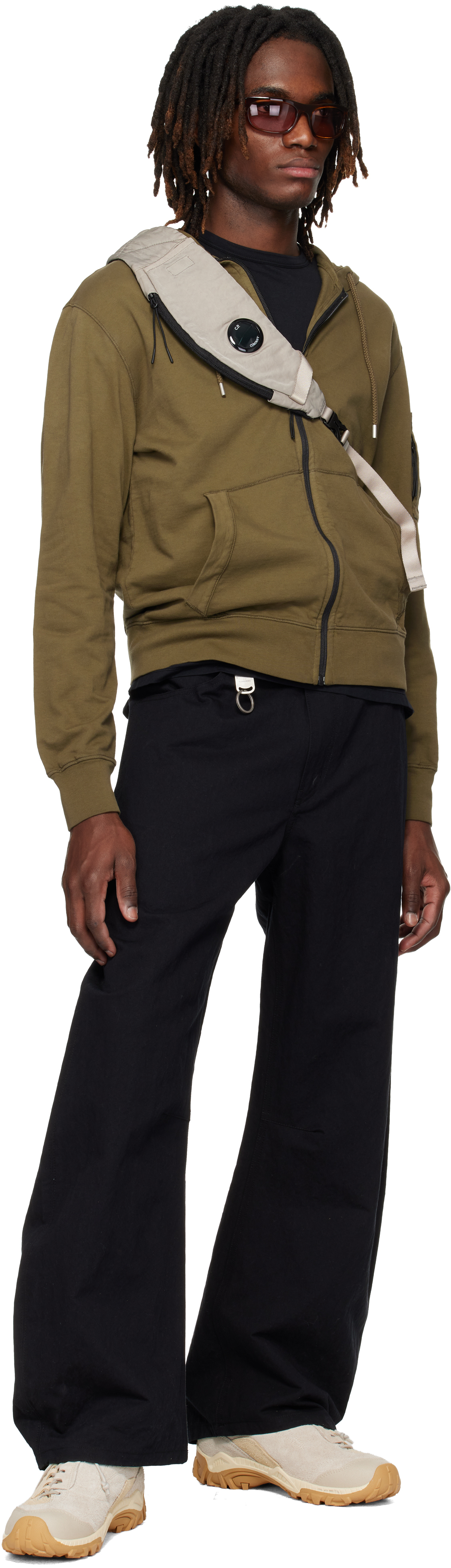 Khaki Light Fleece Zip Lens Hoodie