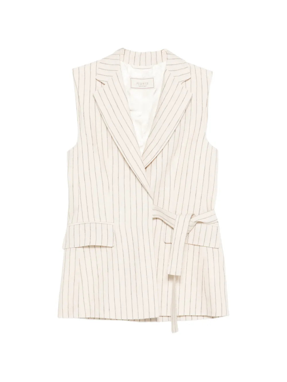 Striped Tie-Waist Vest — Beige