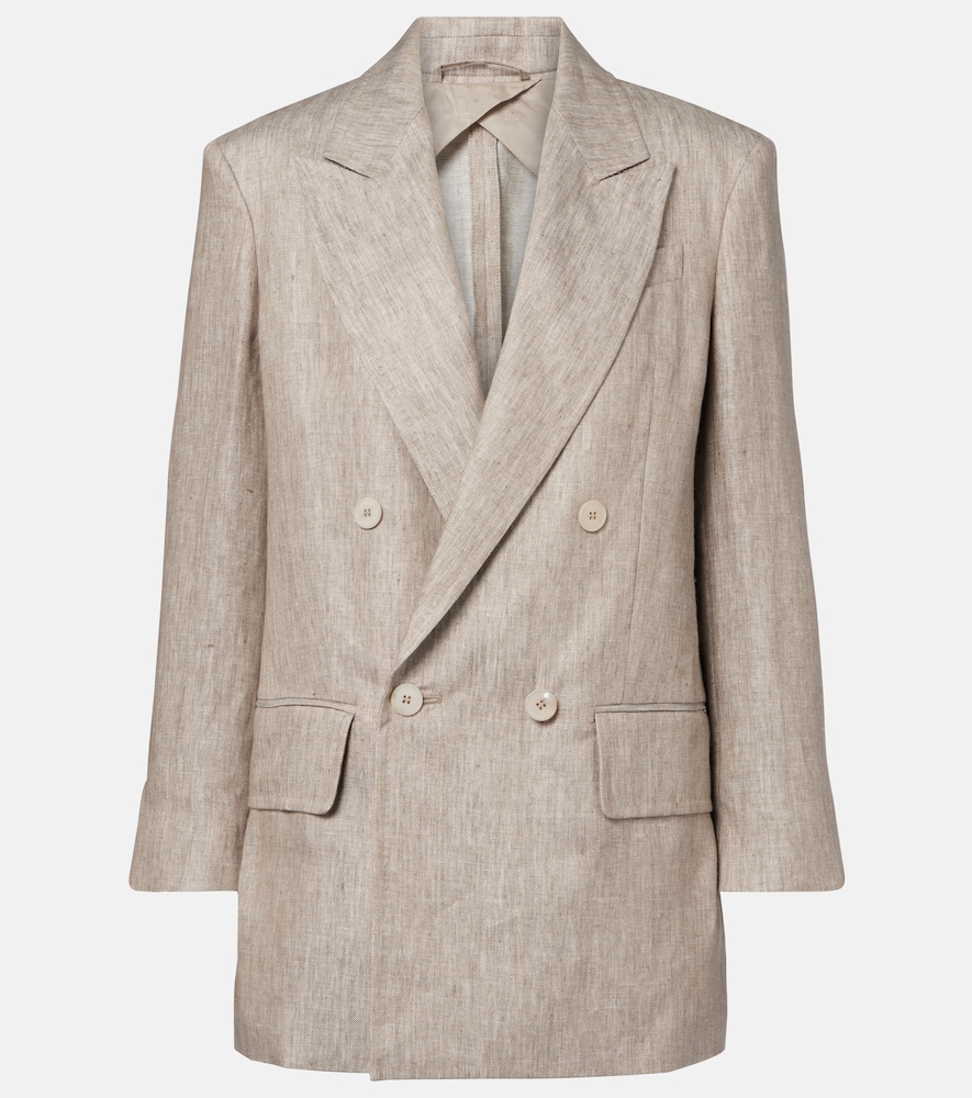 Olimpia double-breasted herringbone linen blazer