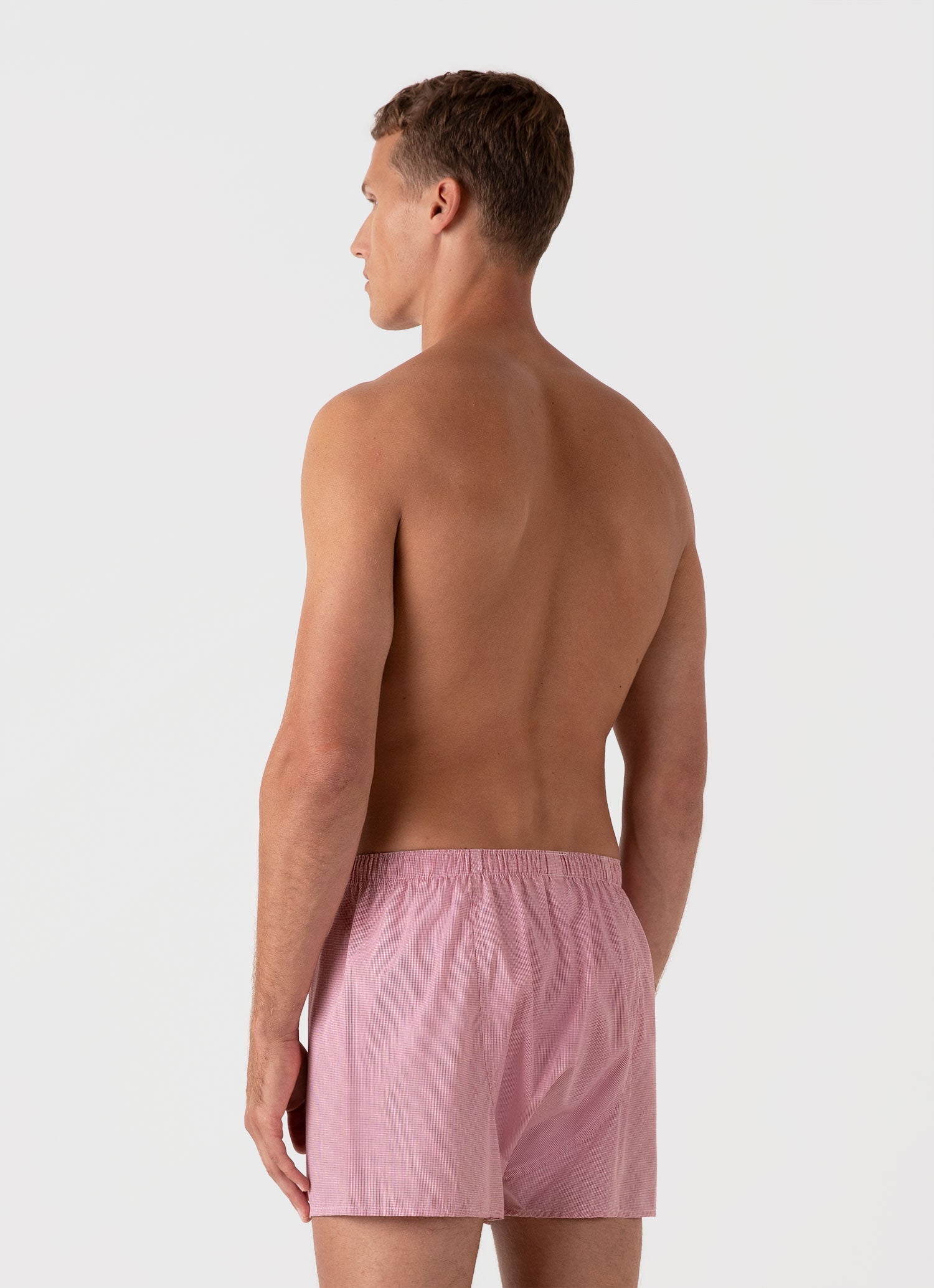 Men's Classic Boxer Shorts in Red Micro Gingham Made from 100% Long