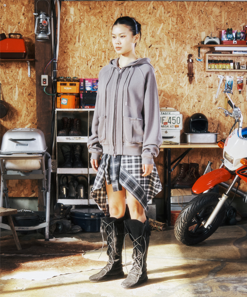 STITCH HOODIE ZIP-UP DEEP GREY