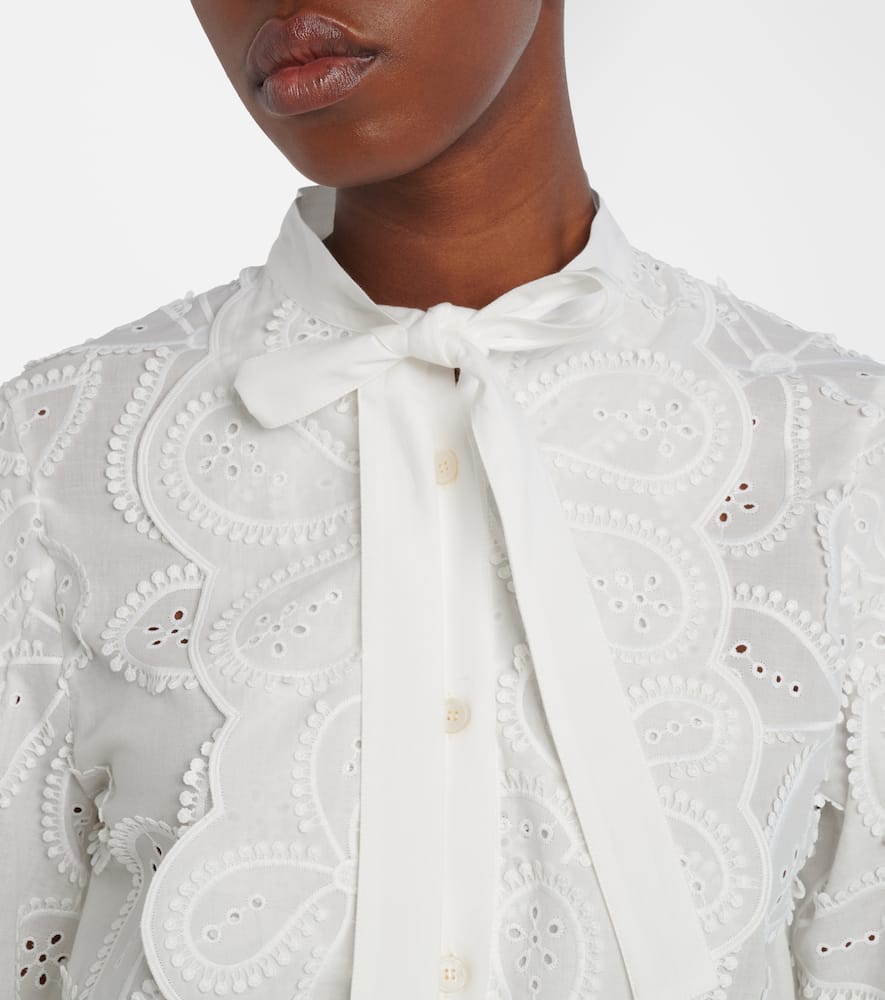 Embroidered tie-neck blouse