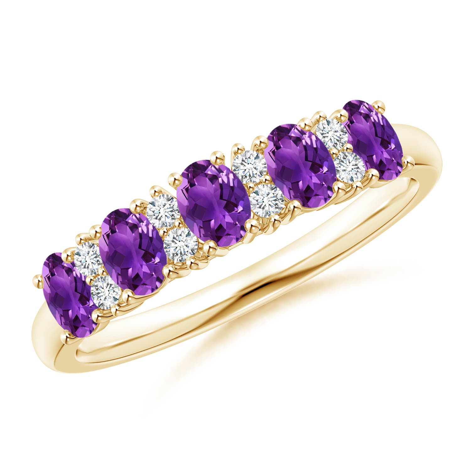 Angara 0.7 Carat Five Stone Amethyst and Diamond Wedding Ring in 14K Yellow Gold