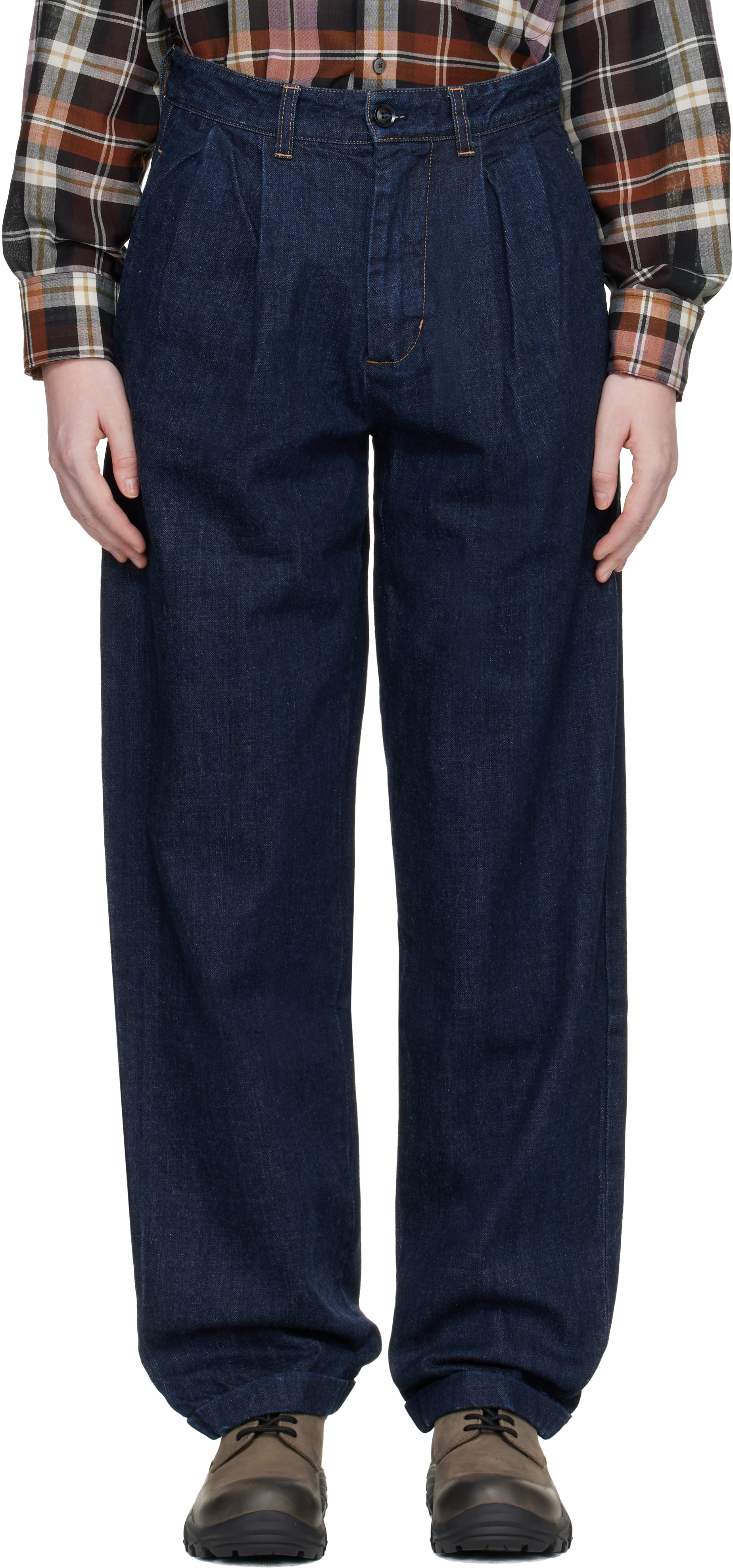 SSENSE Exclusive Blue Washed Pleated Jeans