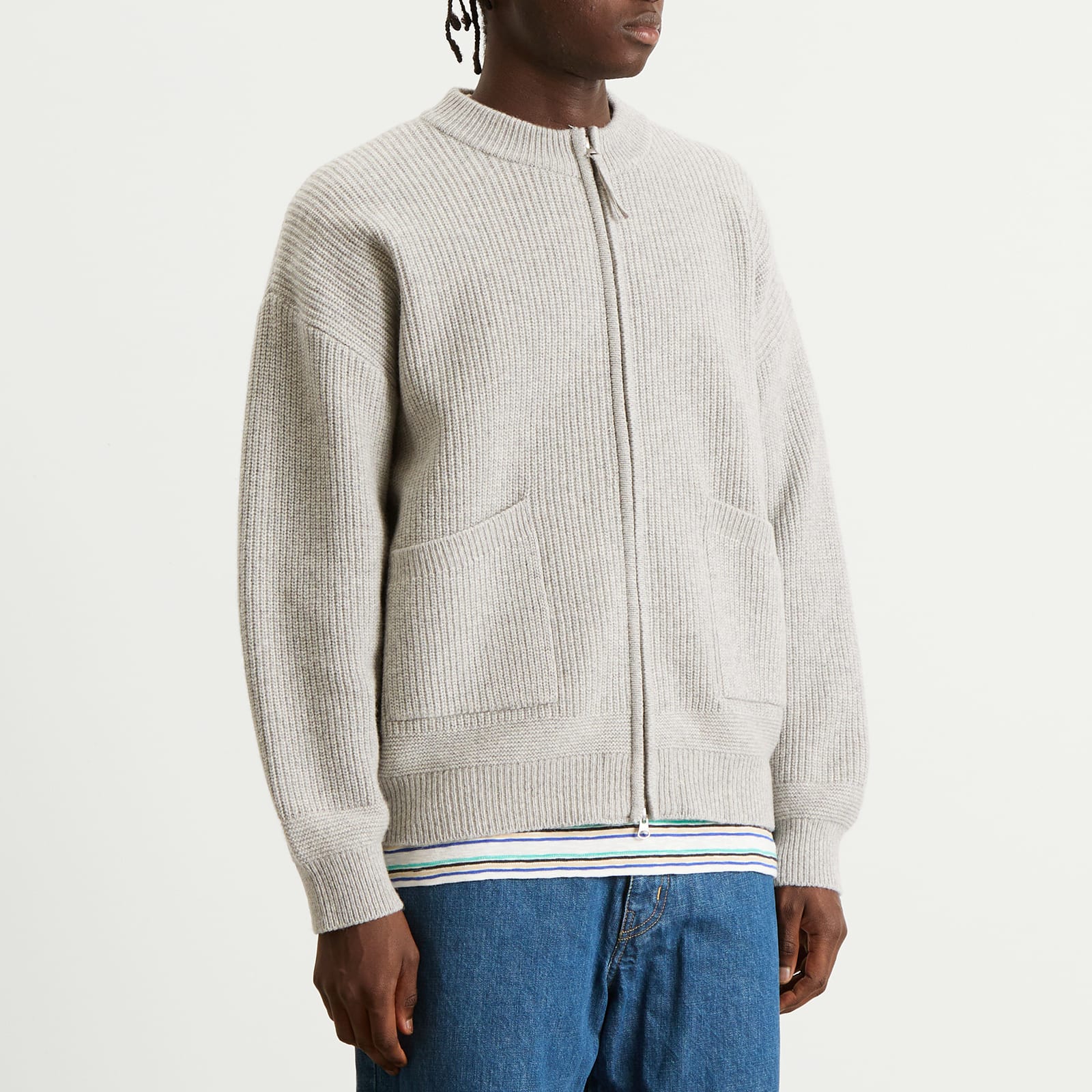 Men's Wool Deck Zip Cardigan Light Gray
