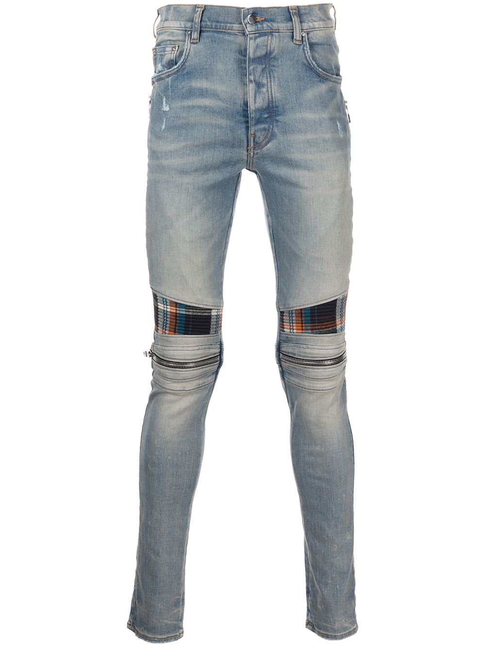 Mid-rise contrasting-panel skinny jeans - Orange