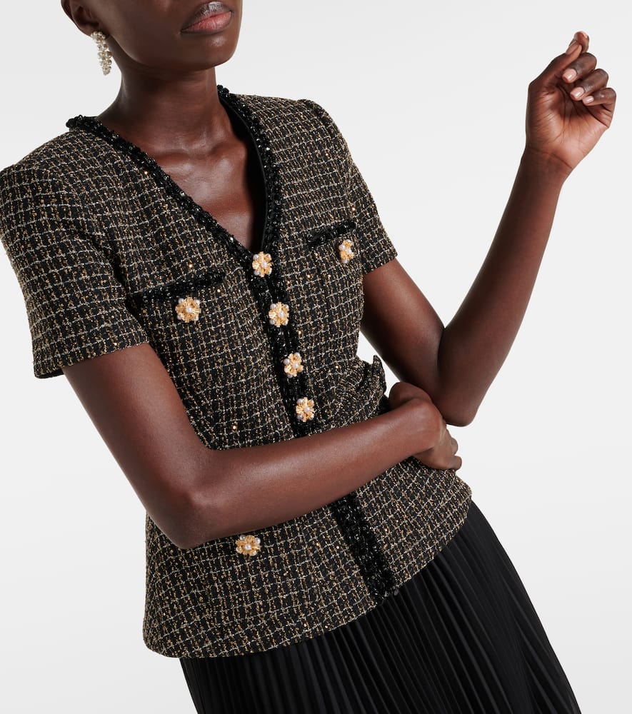 Self Portrait | Self-Portrait Boucl and chiffon midi dress | Realry