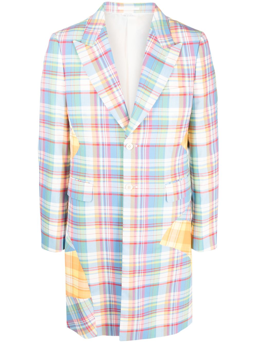 Plaid patchwork single-breasted coat - Blue