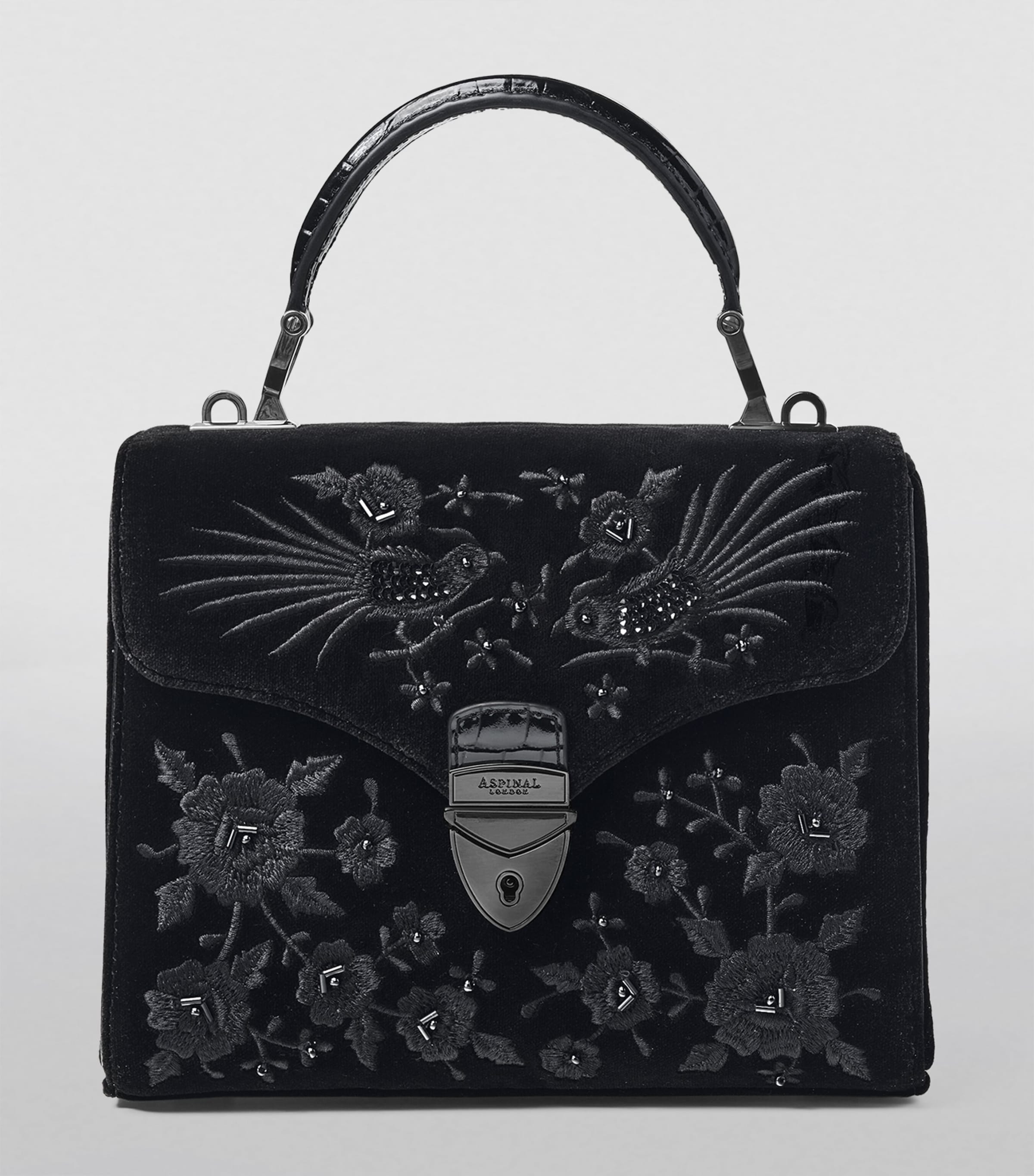 Midi Velvet Embroidered Mayfair Top-Handle Bag