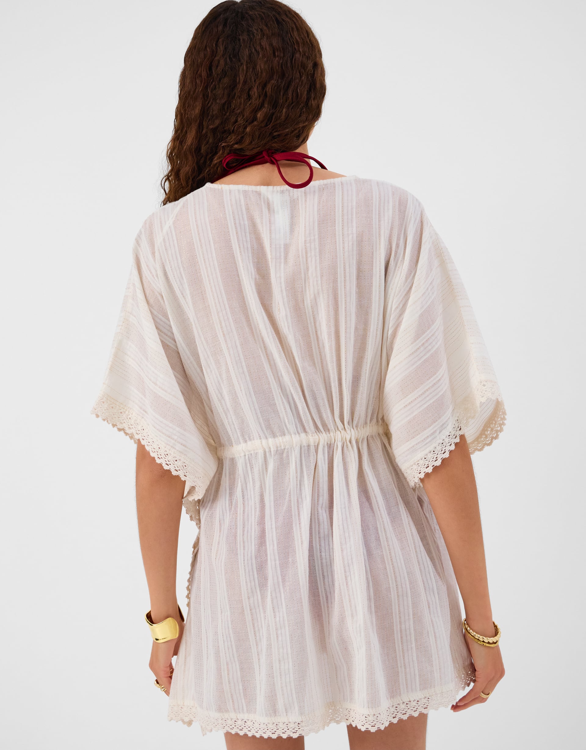 Lace Trim Mini Kaftan Ivory