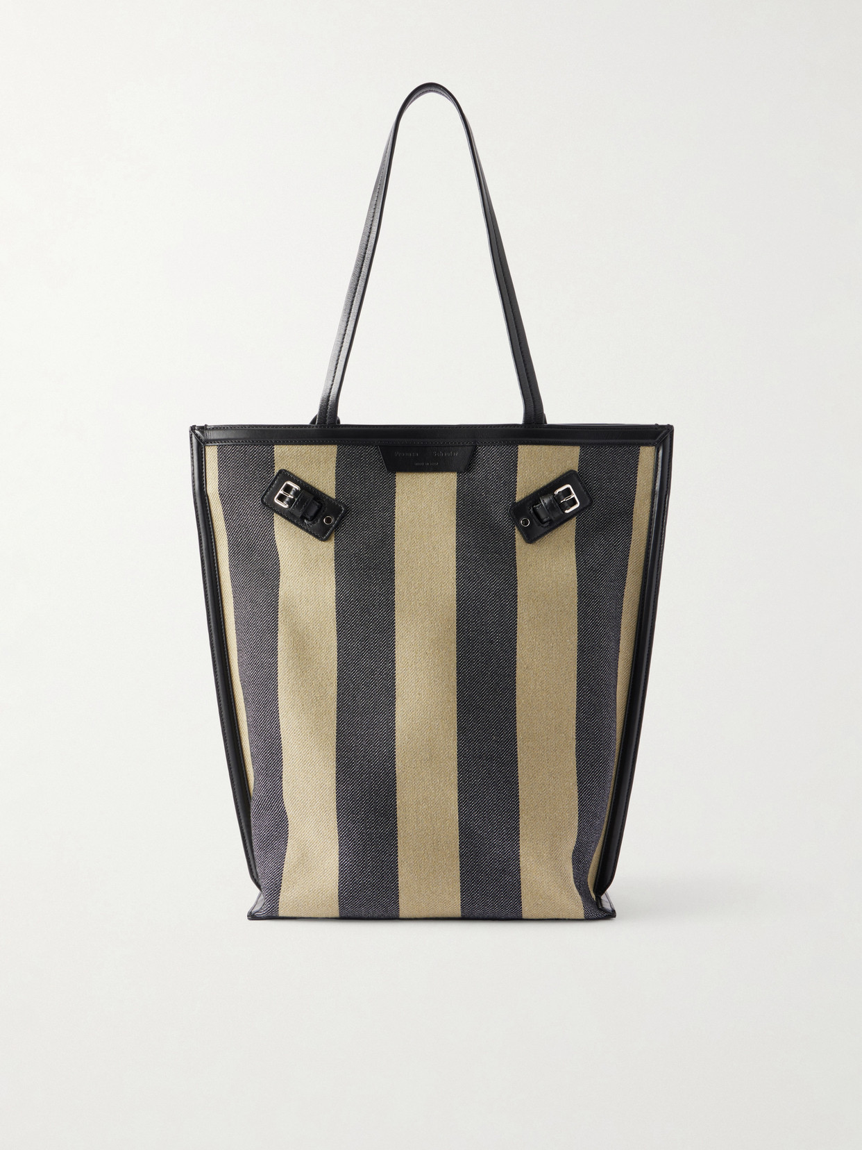 North South Days Striped Leather-trimmed Canvas Tote
