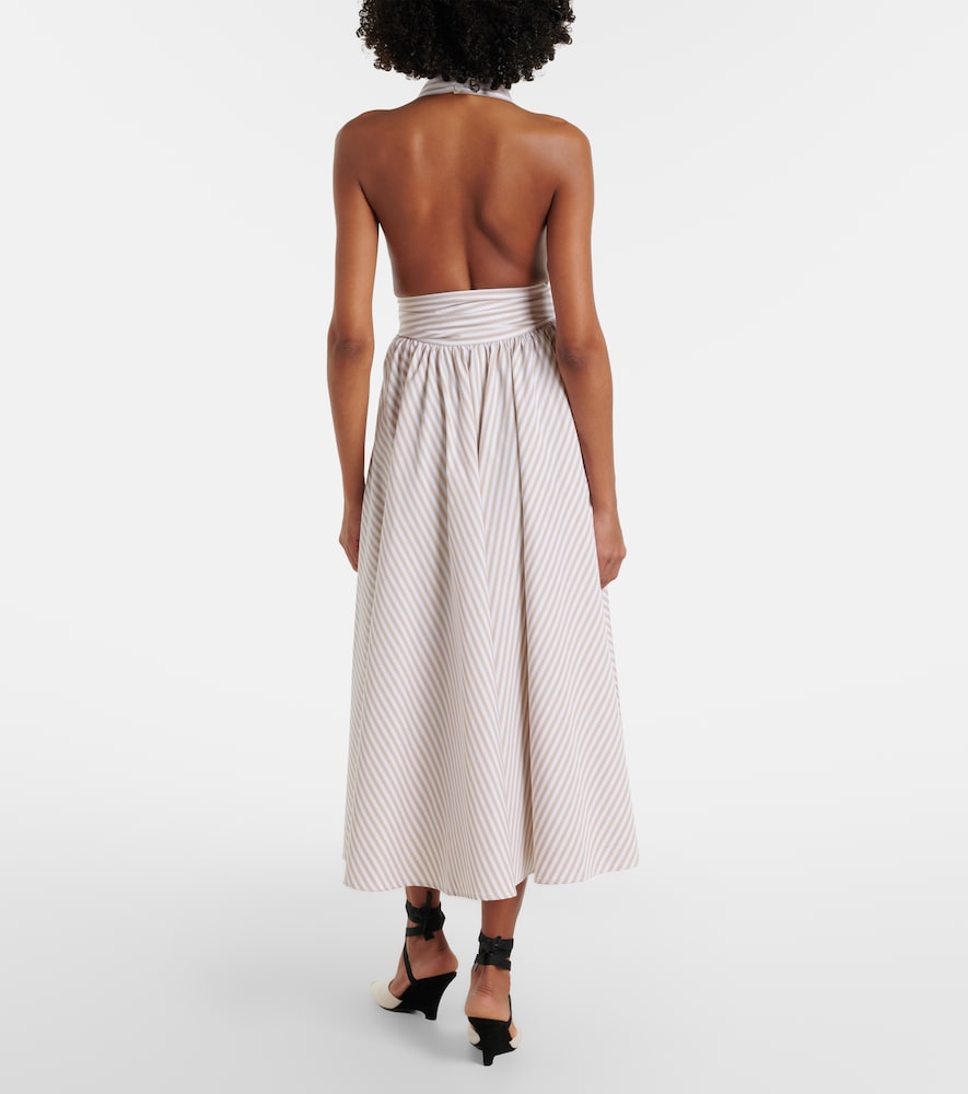 Striped halterneck cotton midi dress