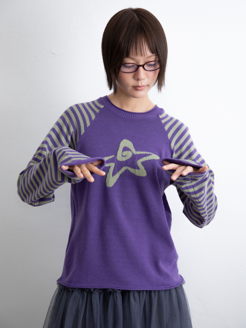 STAR STRIPE RAGLAN KNIT_PURPLE