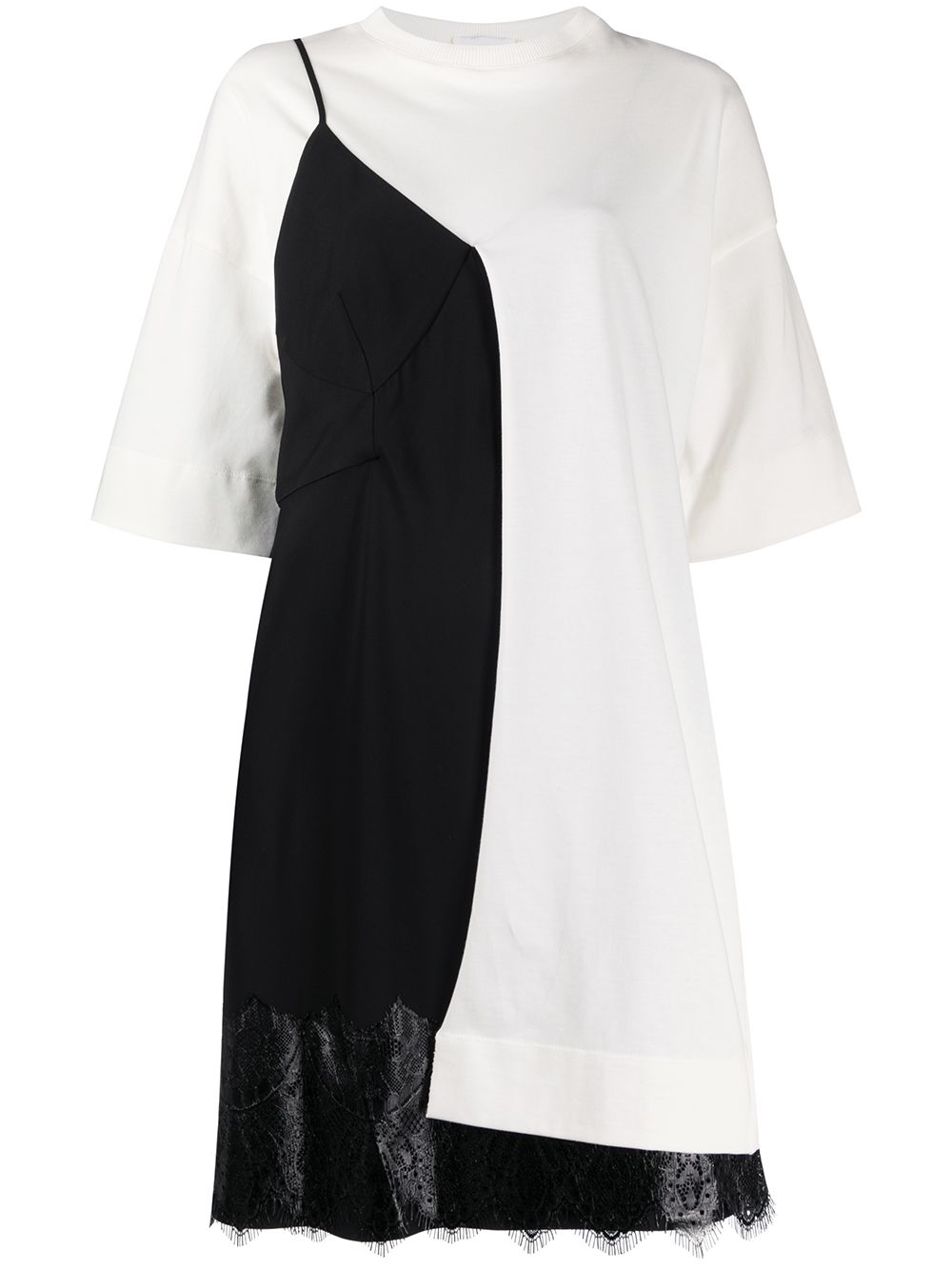 Colour block lace-panel dress - White