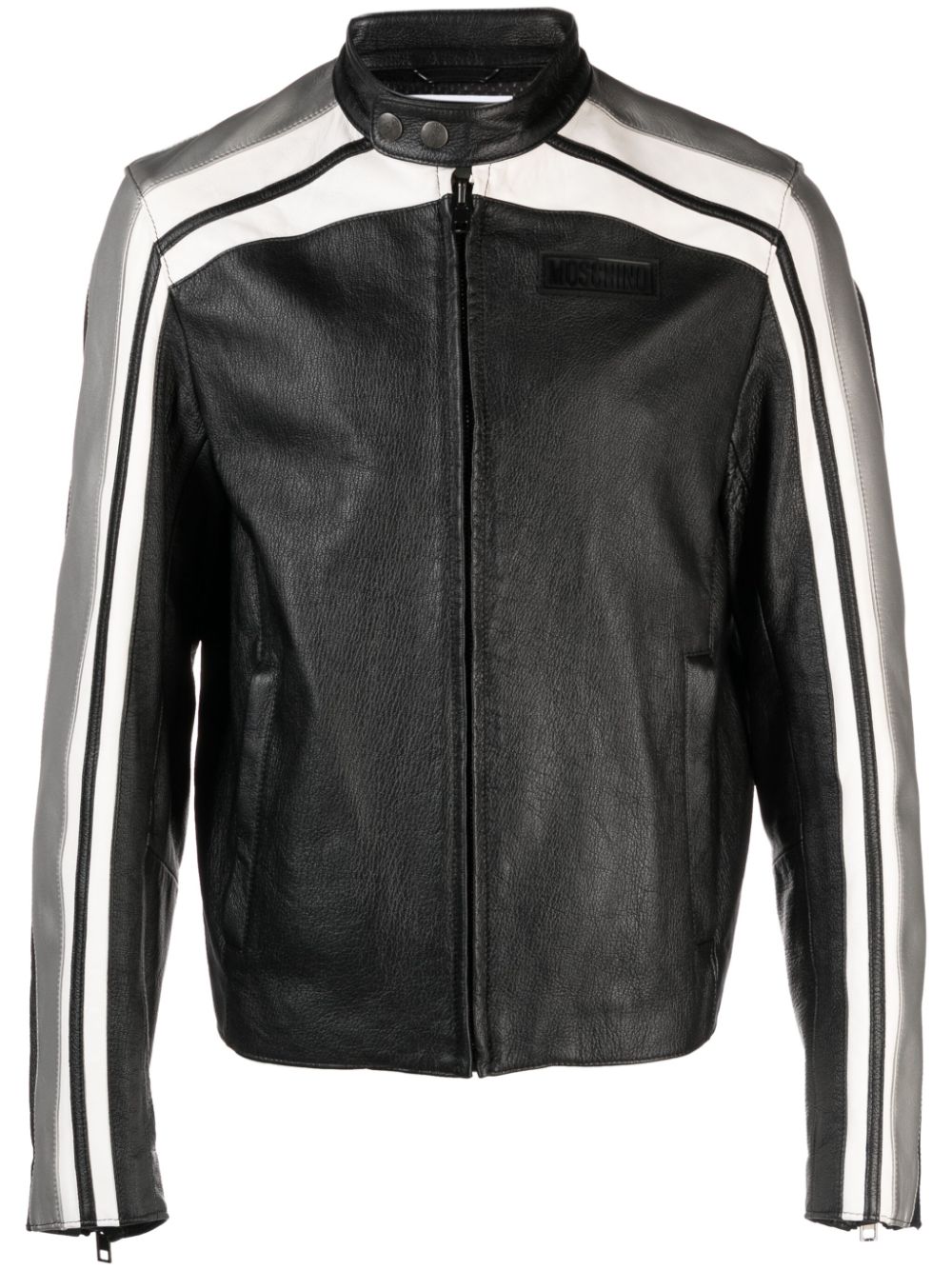 Logo-patch leather biker jacket - Black
