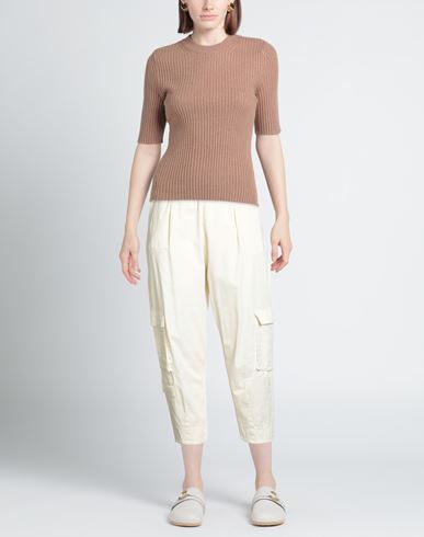 Woman Pants Off white Size L Cotton, Elastane