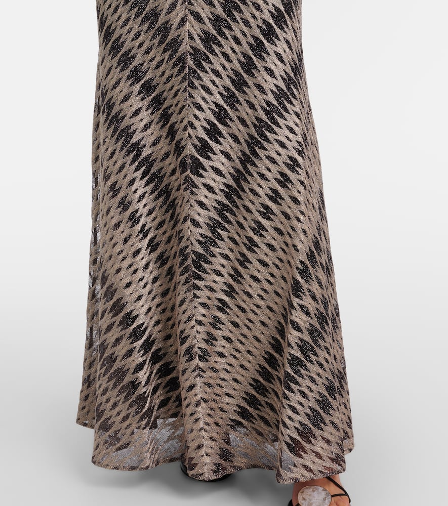 Open-knit lamé maxi skirt