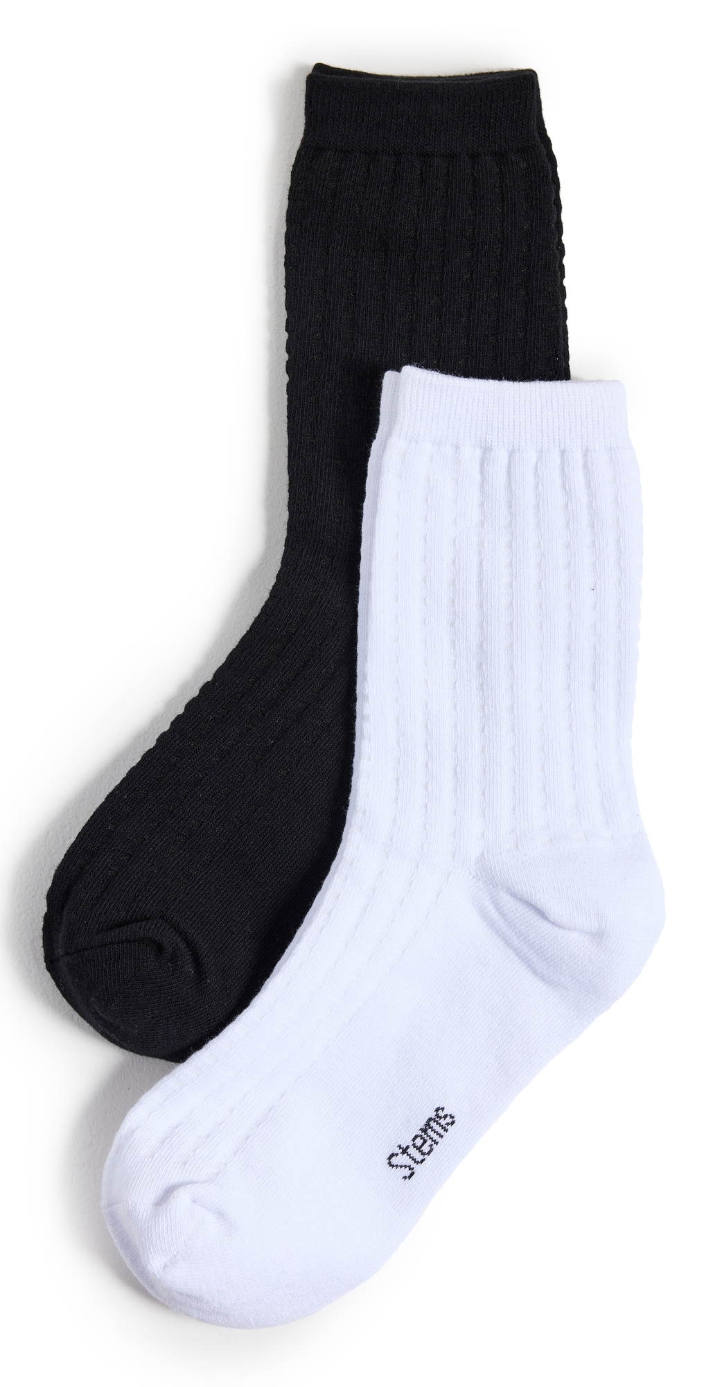 2 Pack Waffle Knit Socks Black/Ivory One Size