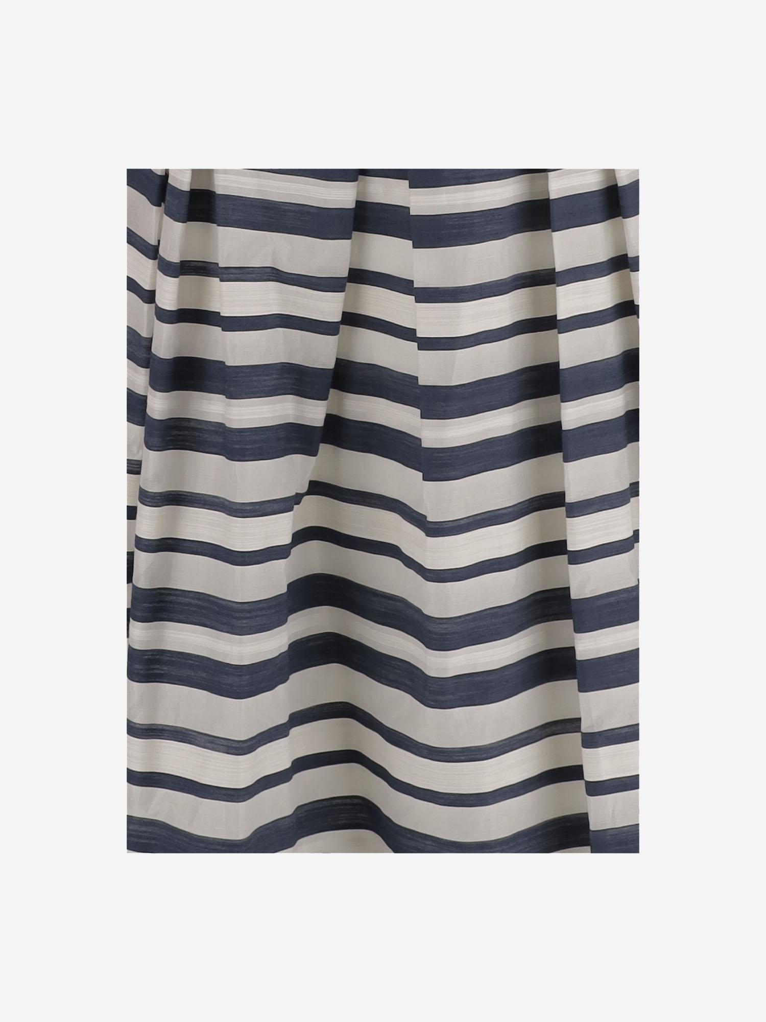 Striped Cotton Blend Dress — Navy