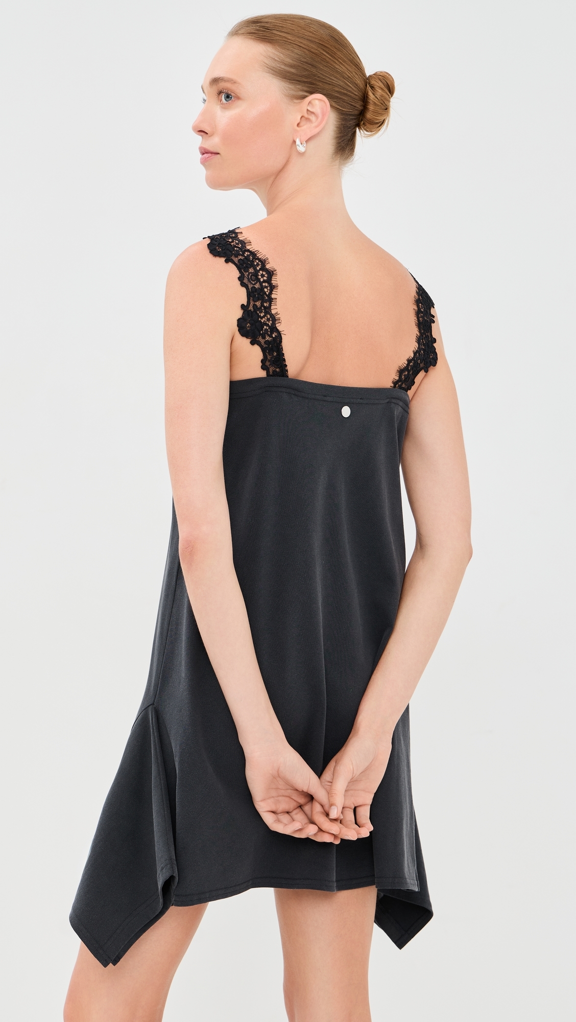Lace Mix Washed Jersey Dress Washed Black