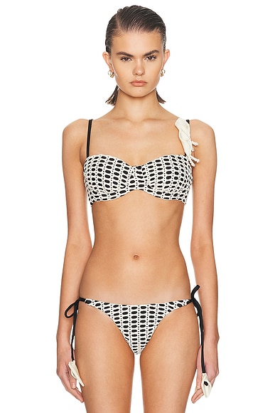 PatBO Selene Mesh Color Block Bikini Top in Black & Off White - Black,White. L also in M